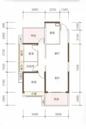 润合名居2室2厅1厨1卫建面90.08㎡