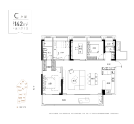 轨道万科悦府4室2厅1厨2卫建面142.00㎡