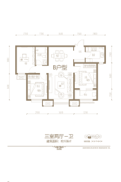 泰达·桃城壹号3室2厅1厨1卫建面108.00㎡