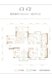 南湖壹号2期4室2厅1厨2卫建面115.00㎡