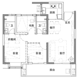 大唐三盛·国韵世家三期3室2厅1厨2卫建面89.00㎡