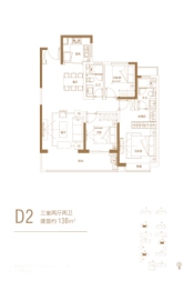 奥德天铂3室2厅1厨2卫建面130.00㎡