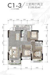 万丽壹号3室2厅1厨2卫建面106.81㎡