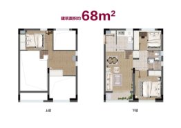 仁恒梦公园2室2厅1厨1卫建面68.00㎡