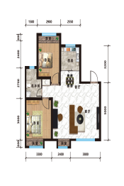 宇都天润2室2厅1厨1卫建面93.00㎡