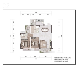 渝开发贯金和府3室2厅1厨2卫建面96.48㎡