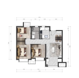 万科滨江都会3室2厅1厨1卫建面88.0㎡