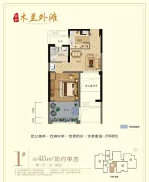 祥和木兰外滩1室1厅1厨1卫建面48.00㎡