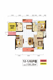 凯旋城3室2厅1厨2卫建面138.00㎡