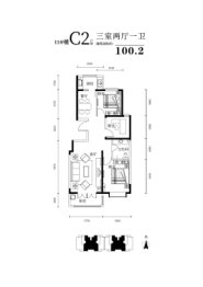 阳原鸿翔城3室2厅1厨1卫建面100.20㎡