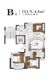 学府华园·云筑3室2厅1厨2卫建面115.43㎡
