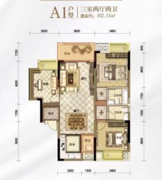 润洲悦庭3室2厅1厨2卫建面102.11㎡