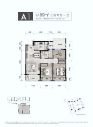 融创融耀之城3室2厅1厨1卫建面89.00㎡