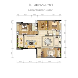 零陵·滨江壹号4室2厅1厨2卫建面148.59㎡