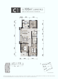 融创融耀之城3室2厅1厨2卫建面105.00㎡