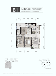 融创融耀之城3室2厅1厨2卫建面102.00㎡