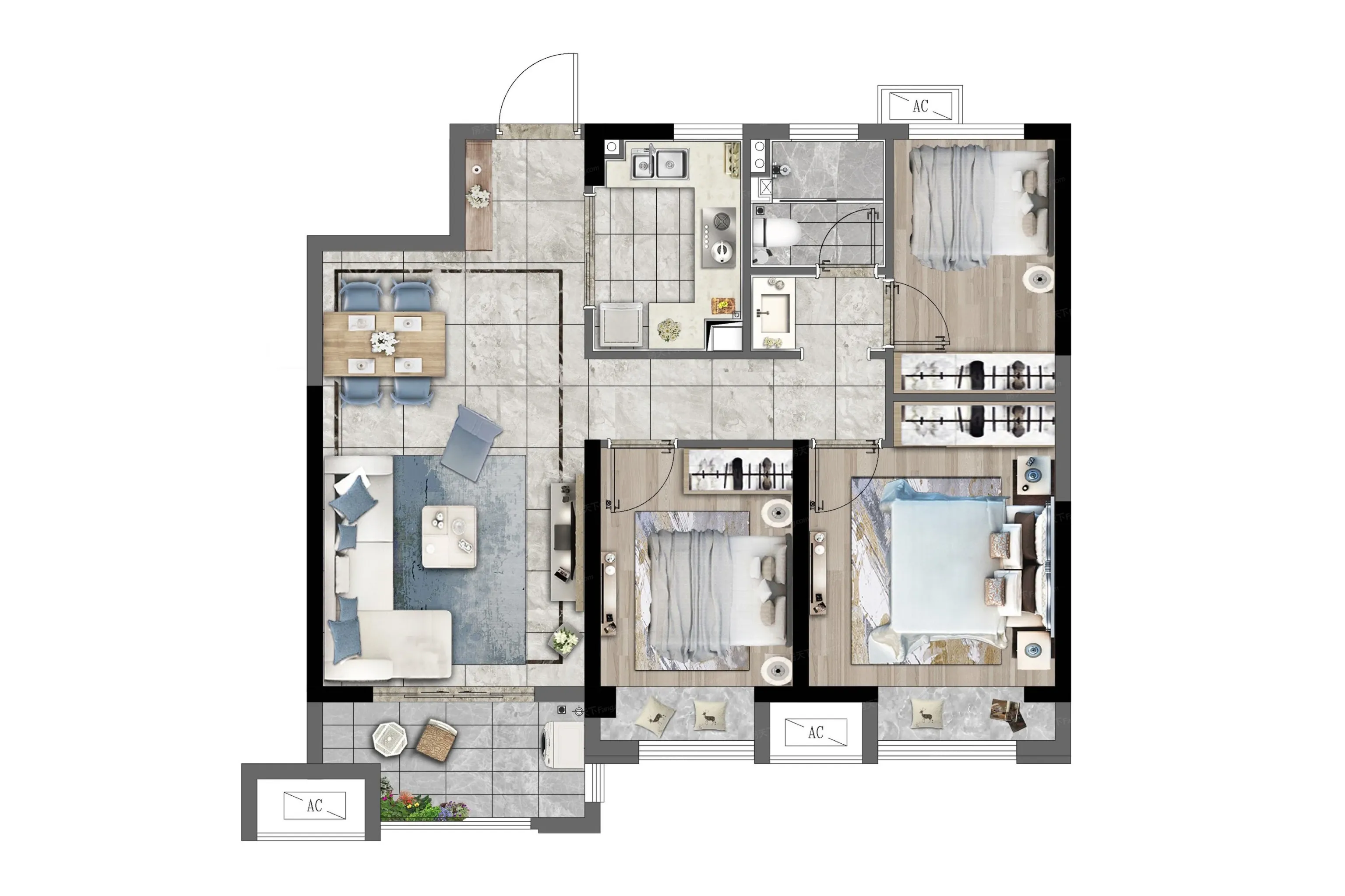 绿地·香颂苑3室2厅1厨1卫建面95.00㎡