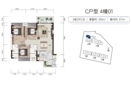 雅逸轩3室2厅1厨2卫建面100.00㎡