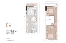 旺德府·万象时代2室2厅1厨1卫建面43.30㎡