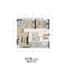百盈御泉湾3室2厅1厨2卫建面113.0㎡
