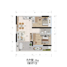 百盈御泉湾2室2厅1厨1卫建面79.00㎡