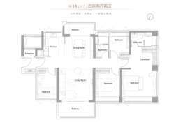 越秀·天悦金沙4室2厅1厨2卫建面141.00㎡