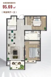 温莎花园2室2厅1厨1卫建面95.69㎡