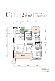 金地·都会风華4室2厅1厨2卫建面129.00㎡