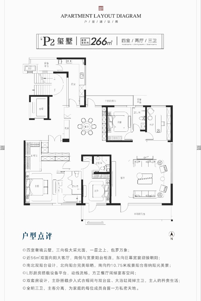 聊城民生·城市玖玺4室2厅3卫1厨266㎡户型图-聊城房天下