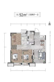 中交富力天禧3室2厅1厨1卫建面92.00㎡