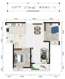 襄江国投·襄江苑2室2厅1厨1卫建面88.00㎡