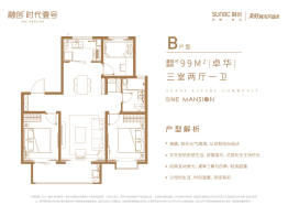 融创·时代壹号3室2厅1厨1卫建面99.00㎡