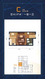 金岸国际1室1厨1卫建面41.57㎡