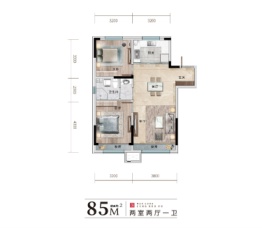 万隆伟业京学府2室2厅1厨1卫建面85.00㎡