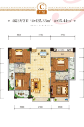 一品江山4室2厅1厨2卫建面125.33㎡