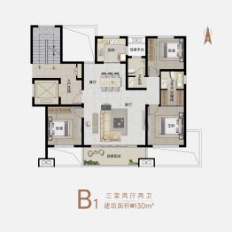 大悦上境3室2厅1厨2卫建面130.00㎡