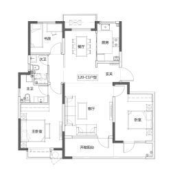 新凯达兰亭学府3室2厅1厨2卫建面120.00㎡