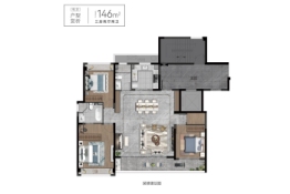万科臻境雅园3室2厅1厨2卫建面146.00㎡