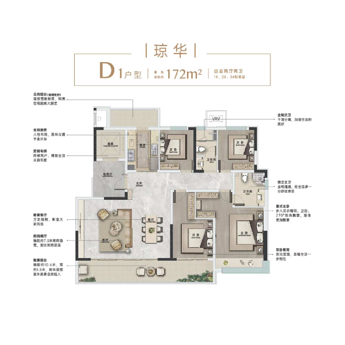 永威东棠4室2厅1厨2卫建面172.00㎡