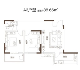 山水雅居2室2厅1厨1卫建面88.66㎡