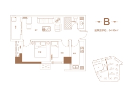 泉舜上城2室1厅1厨1卫建面64.59㎡