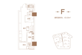 泉舜上城1室1厅1厨1卫建面43.03㎡