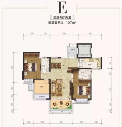 嘉信悦府3室2厅1厨2卫建面107.00㎡