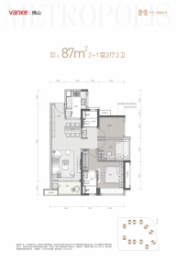 万科金域半岛2室2厅1厨2卫建面87.00㎡