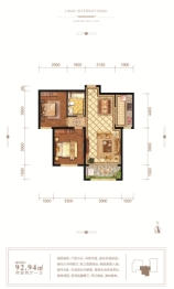 金岸国际2室2厅1厨1卫建面92.00㎡
