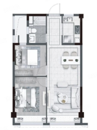 宝龙旭辉城2室2厅1厨1卫建面75.00㎡