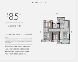 龙湖昱光之城3室2厅1厨1卫建面85.00㎡