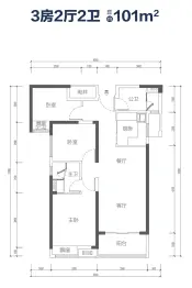 海伦都荟花园3室2厅1厨2卫建面101.00㎡