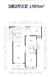 海伦都荟花园3室2厅1厨2卫建面101.00㎡