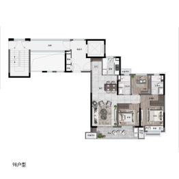 中梁滨湖拾光3室2厅1厨2卫建面98.00㎡